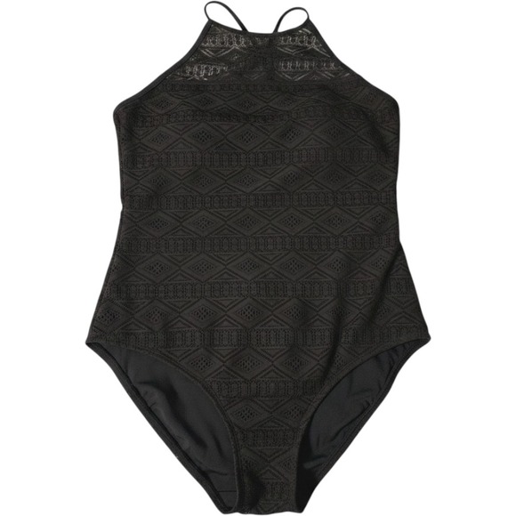 Hula Honey Other - NWT Hula Honey One Piece Swimsuit XL Black Crochet Lace High Neck Cutout Witchy